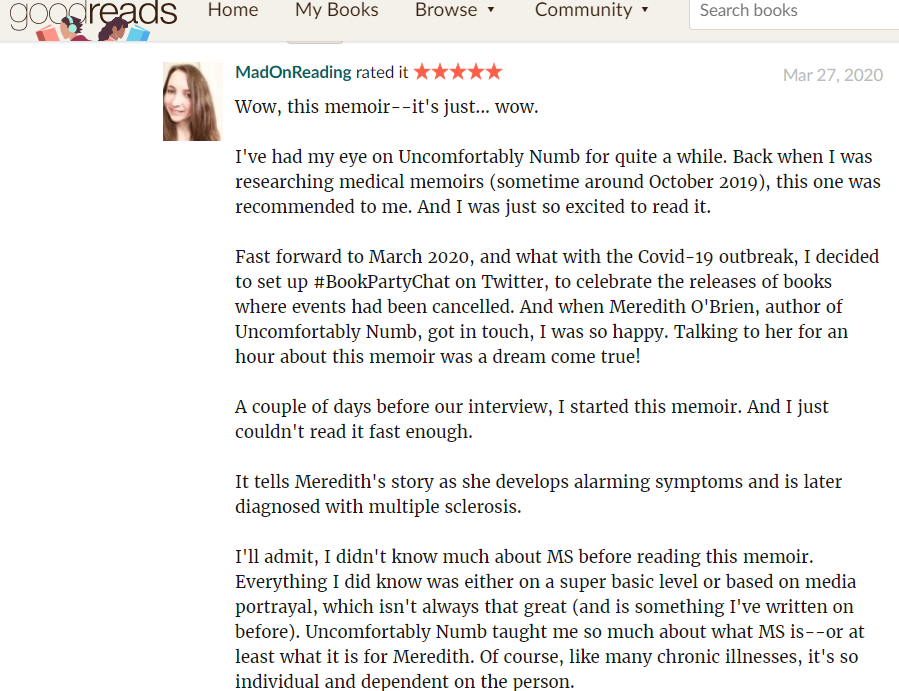 Uncomfortably Numb GoodReadsA